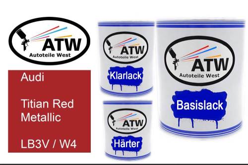 Audi, Titian Red Metallic, LB3V / W4: 1L Lackdose + 1L Klarlack + 500ml Härter - Set, von ATW Autoteile West.